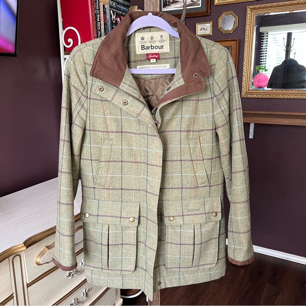 Barbour Green and Brown Plaid Jacket